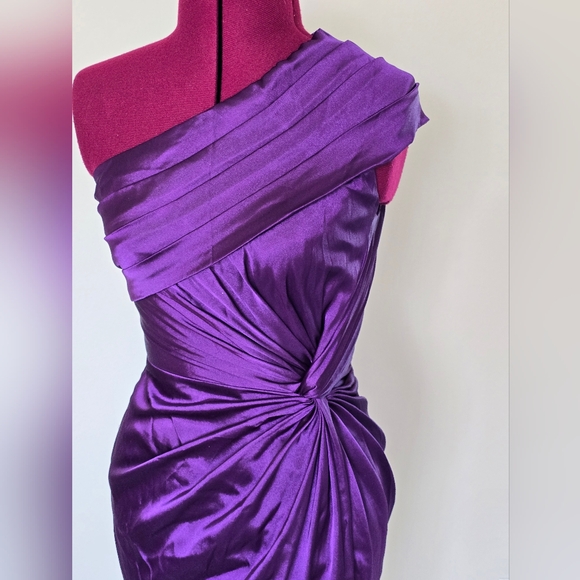 Adrianna Papell Purple One-Shoulder Ruched Knee High Evening Dress Size 2 - Picture 9 of 9